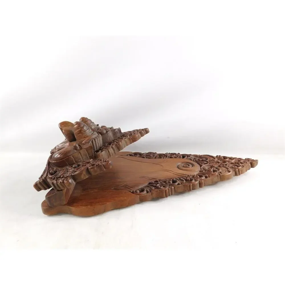 Vintage Balinese Carved Wood Barong Mask Magazine Newspaper Holder Wall Mount